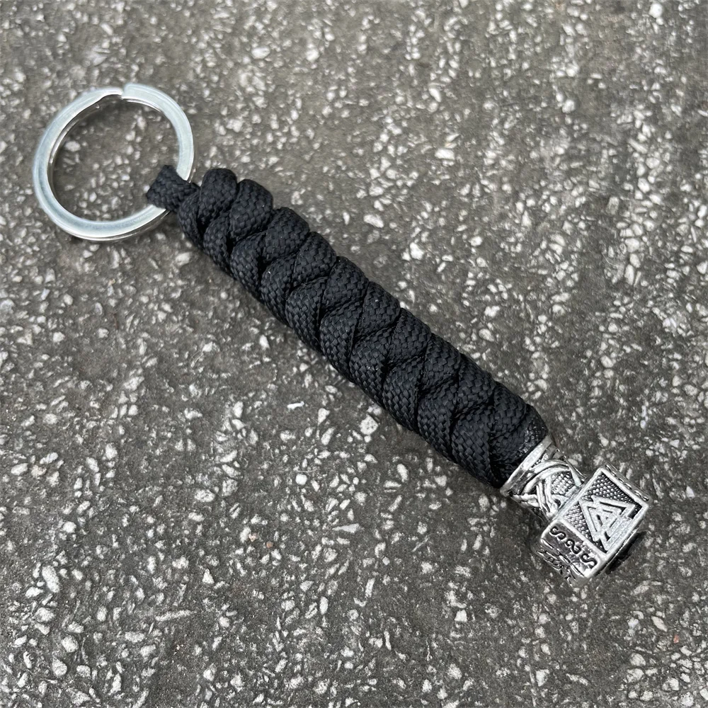 1Pcs Viking Valknut Symbol Rune Mjolnir Thor Hammer Survival Paracord Keychain Scandinavian Jewelry Key Chains For Men