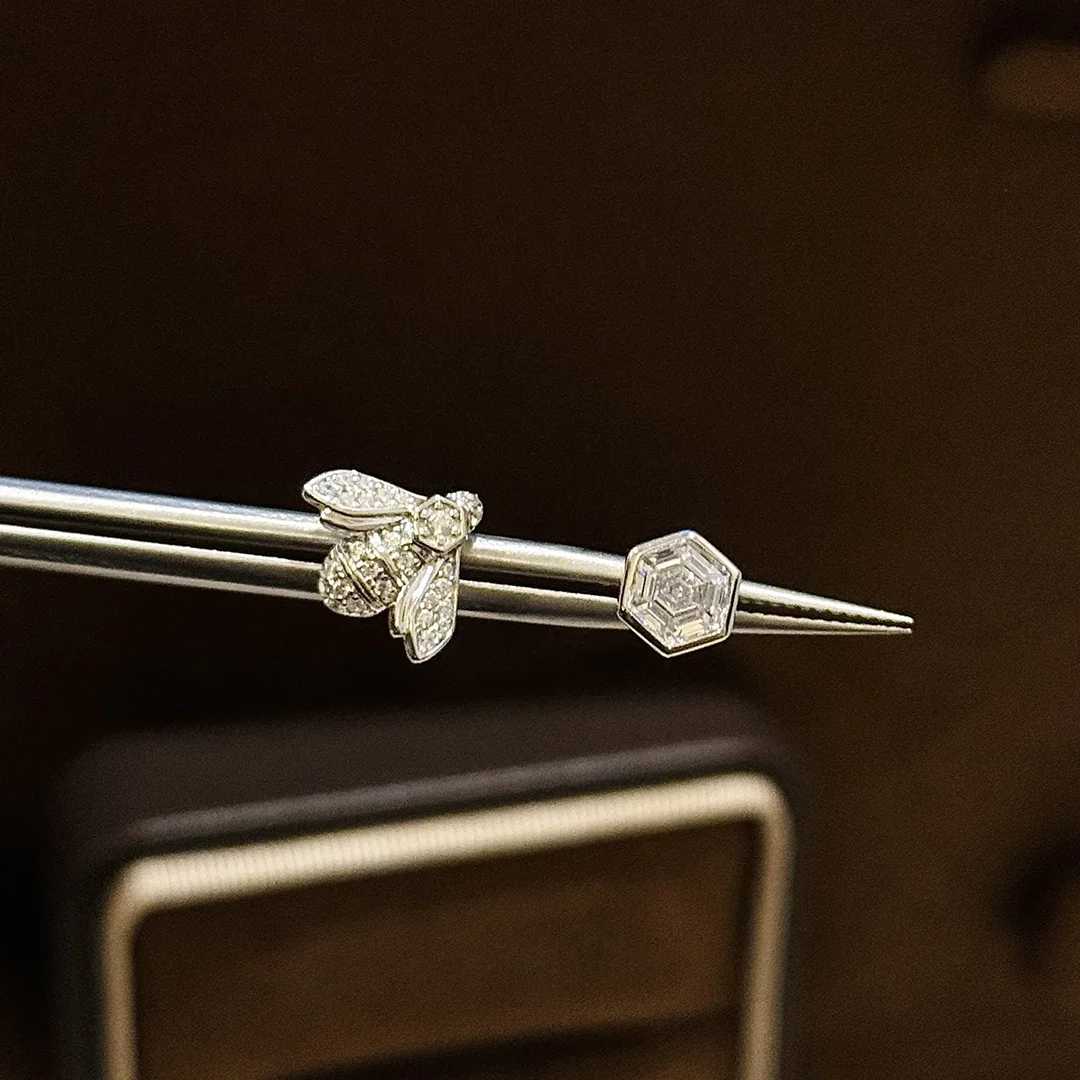 New French Luxury Jewelry S925 Pure Silver Asymmetrical Women's Earrings. Bees and Love. Not Fading or Allergic 4