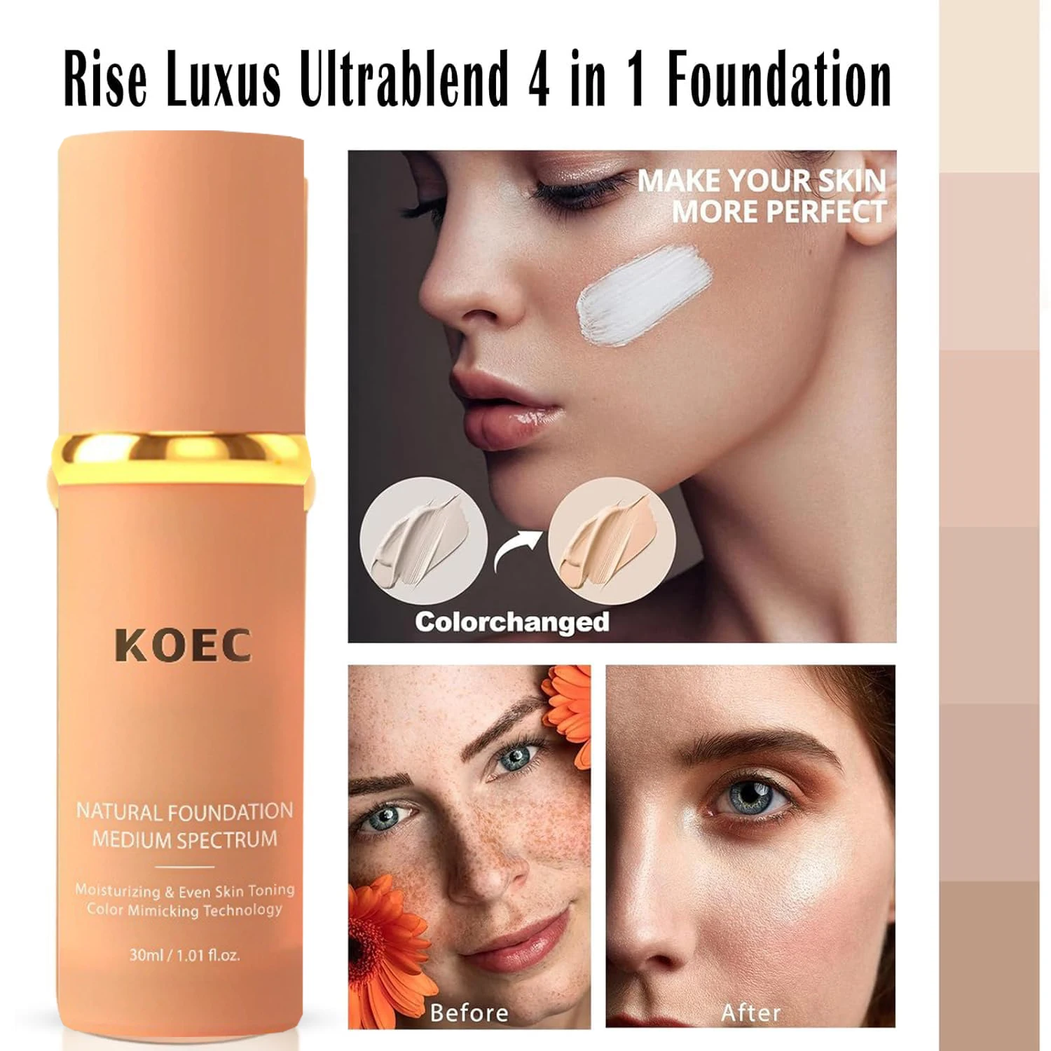 4 in 1 Cosmetics Foundation Liquid  Concealer Cosmetic Lightweight Makeup, Longwearing & Waterproof for Makeup