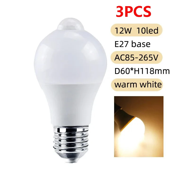 PIR Bewegingssensor LED Gloeilamp 12W E27 Slimme Lamp Bewegingsgeactiveerd AAN/UIT Thuisverlichting Lamp voor Thuis Trap - afbeelding 1