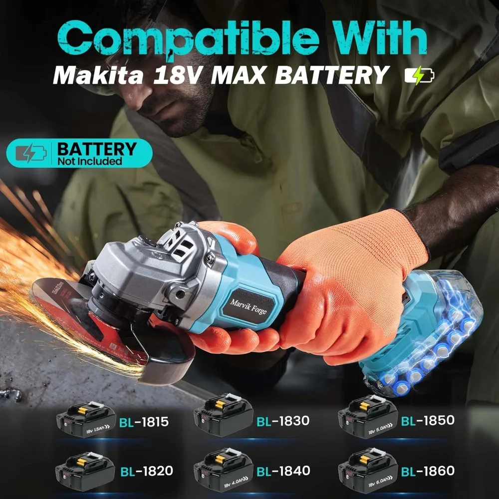 Cordless Angle Grinder 18V Battery (Not Included), Brushless motor, Lock-On Switch, 4-1/2 Blade, 3 Variable Speed
