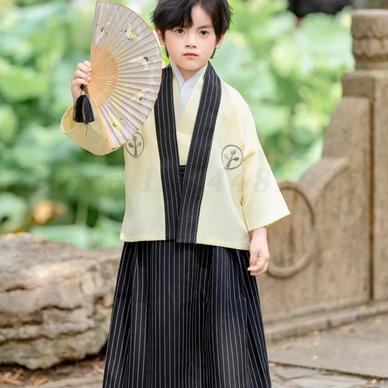 

Japanese Traditional Kimonos Gown For Kids Boy Kimono Set Cosplay Samurai Clothes Vintage Stage Performance Costume Haori Outfit