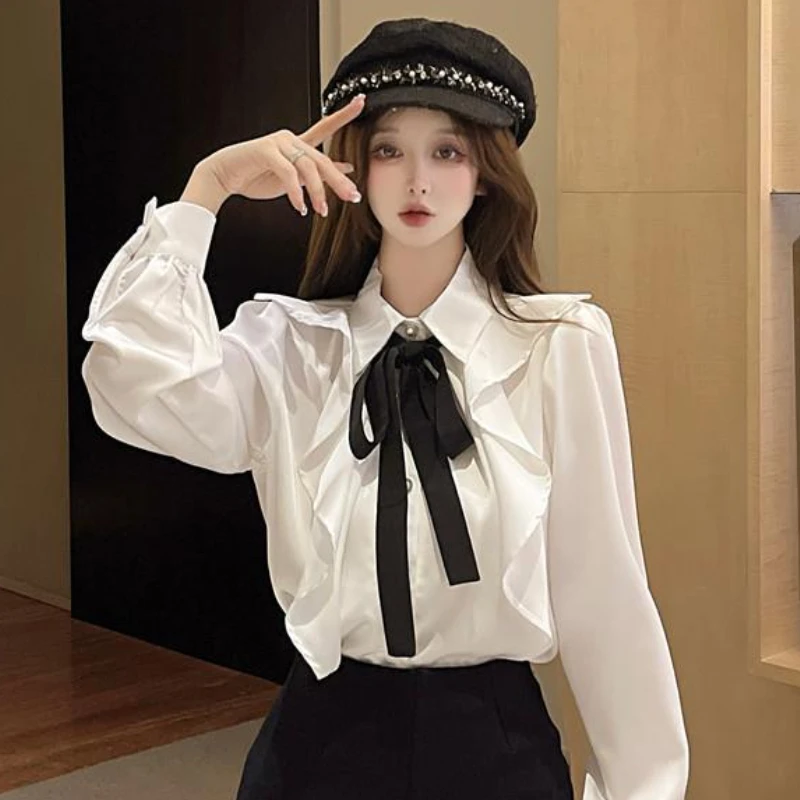 Shirts Women Ruffles Design Sweet Cool Streetwear Classic Princess French Style Spring New Retro Tender Stylish Рубашки Females