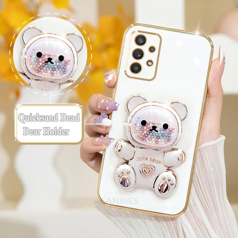 For Samsung Galaxy A52 A32 A72 A53 A13 A23 A33 4g 5g Luxury Plating Bear Holder Silicone Case M52 M23 Stand Cover A 52 32 53 33