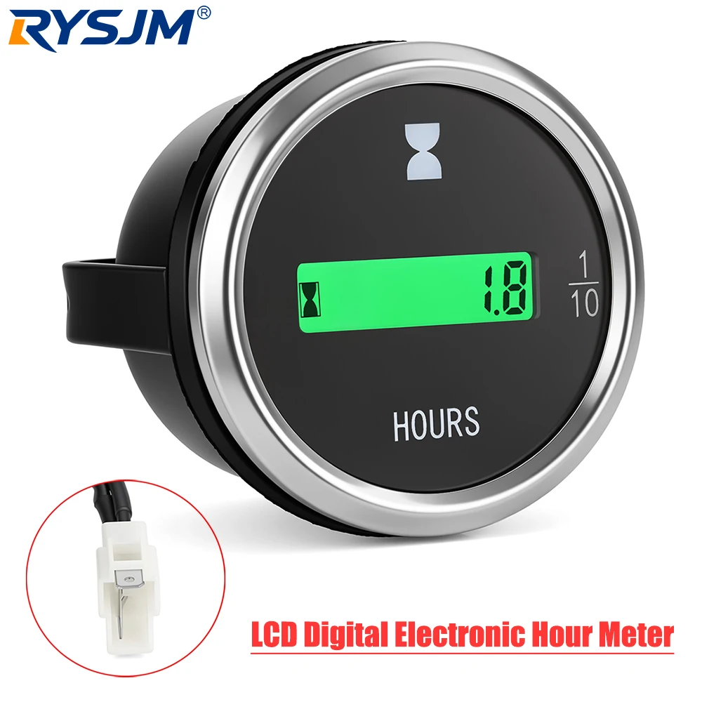 52mm Electronic Hour Meter Green Backlight LED Digital Hour Counter Universal For Motorcycle Car ATV Marine Boat DC12V 24V