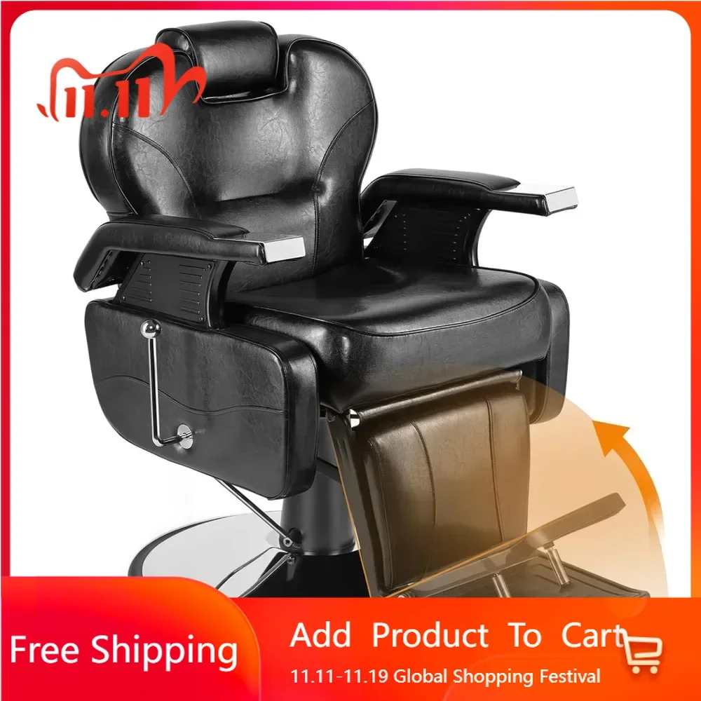 Professional Barber Chair Black All Purpose Hydraulic Recline Barber Chair Salon Beauty Styling Chair for Beauty Shop Furniture