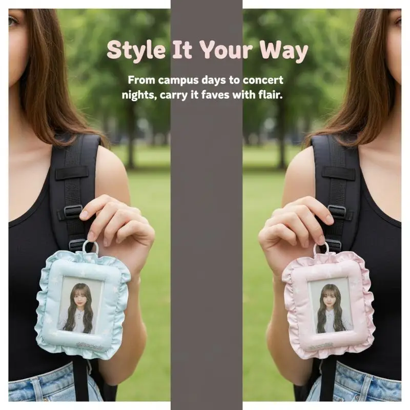 3 Zoll Kpop Fotokartenhalter Schlüsselanhänger INS Mode Niedlicher Star Stoff Puffy Idol Fotoaufbewahrung Anhänger für Fans – Detail 3
