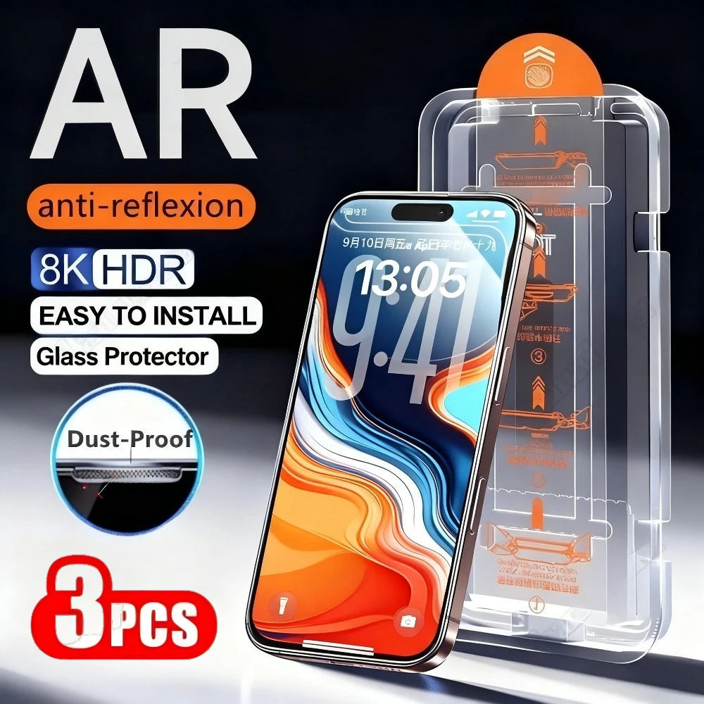 

3Pcs Ultra HD Screen Protector for iPhone 17 16 15 14 Pro Max 16 15 14 Plus Air 13 12 11 Pro Easy One Click Installation Glass