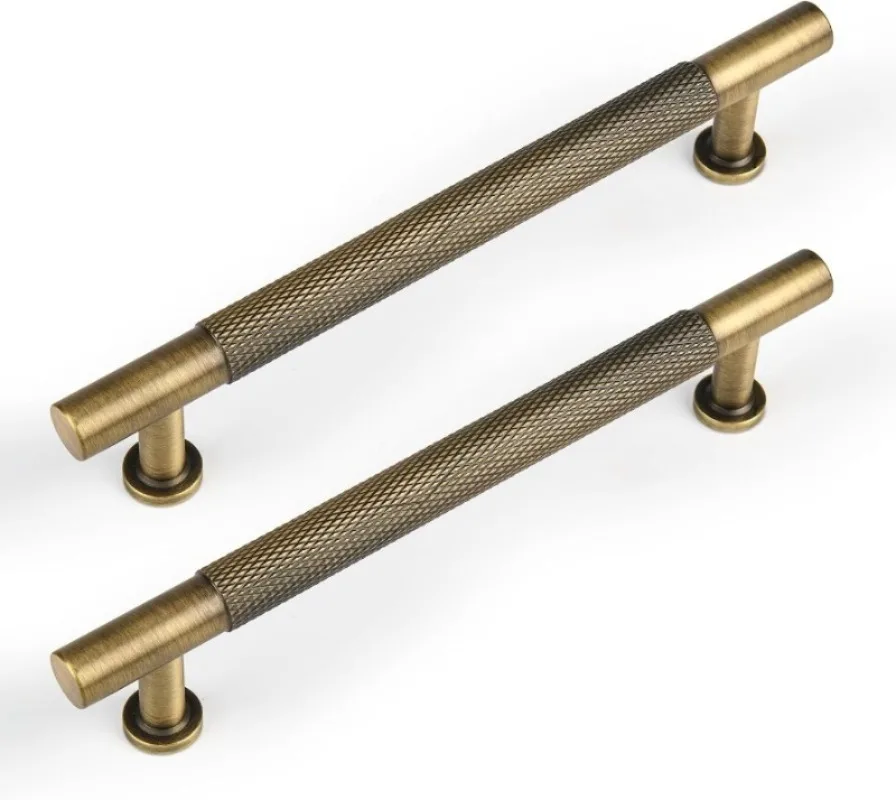 Solid Brass Diamond-cut Cross Knurl Pattern Antique Brass Cabinet Handles Wardrobe Pull T-bar Knobs 500mm Long Available