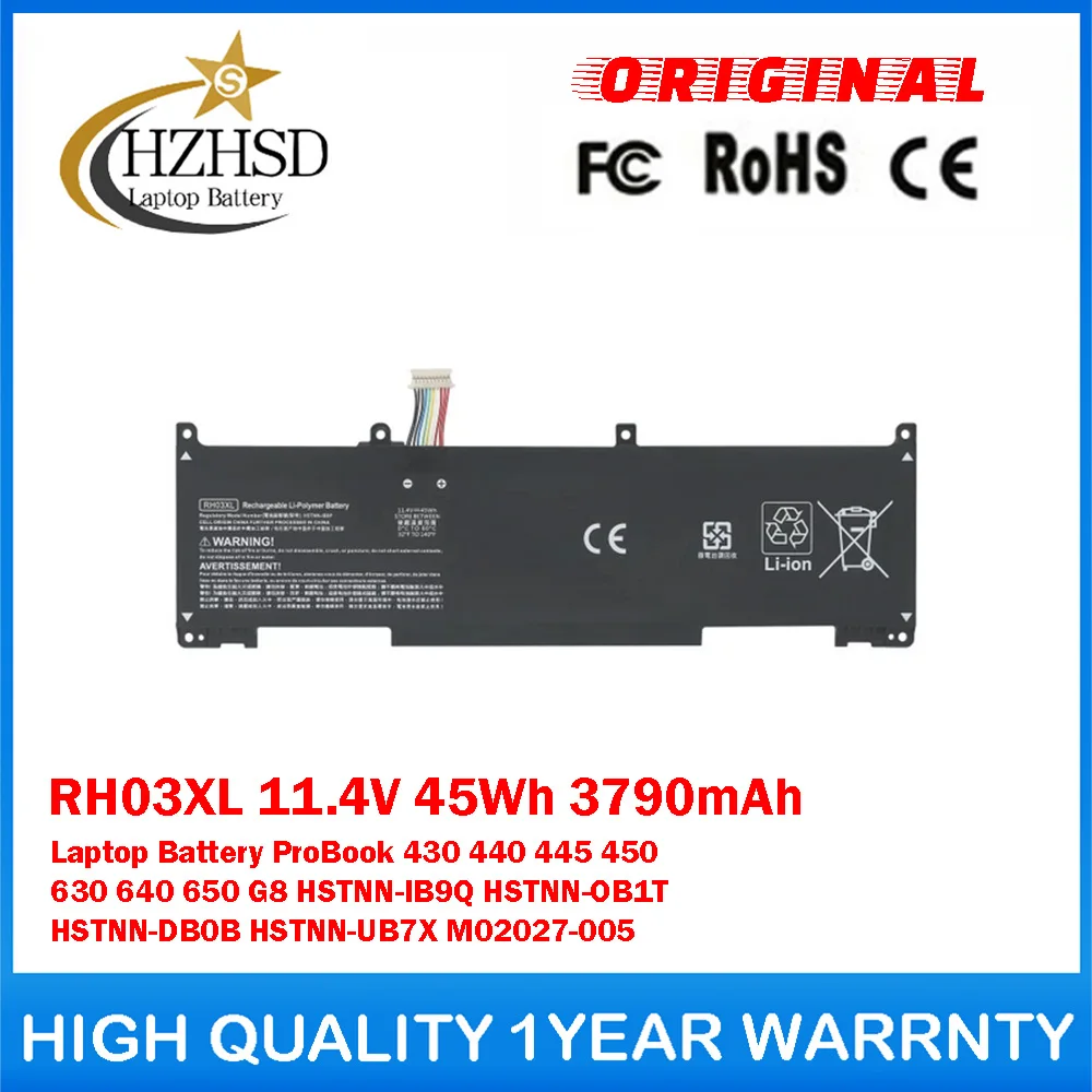 RH03XL 11.4V 45Wh Genuine Original Laptop Battery For HP ProBook 430 440 445 450 630 640 650 G8 HSTNN-IB9Q HSTNN-OB1T HSTNN-DB0B