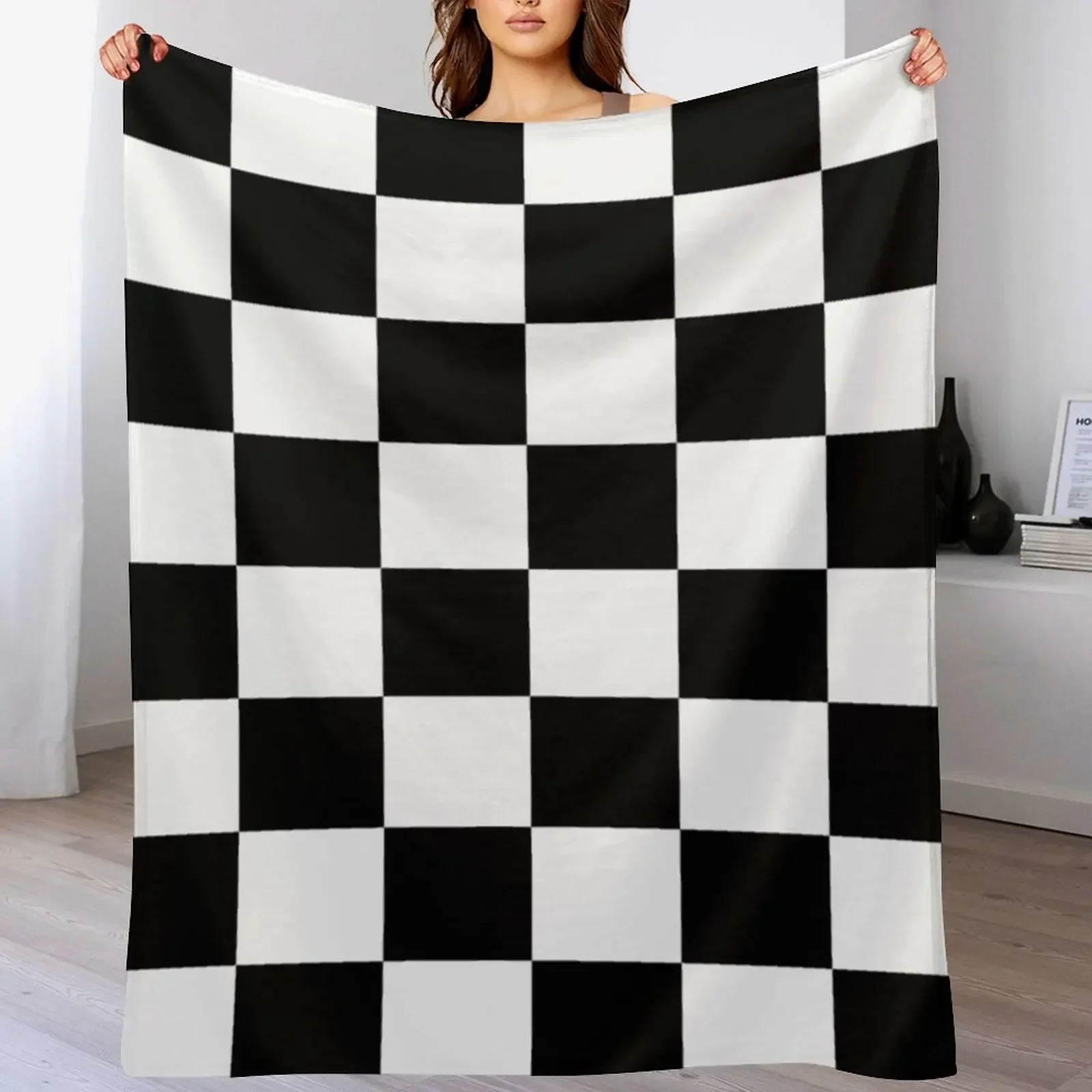 

Black White Checker Design Bedspread - Mini Chess Sticker Throw Blanket Vintage Bed Blankets