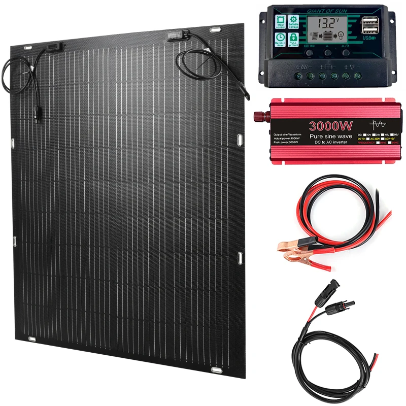 1000W/m2 Solar Panel+Pure Sine Wave Inverter-135W ETFE Solar Plate Battery Charging Power Bank for Home Outdoor Camping RV Boat