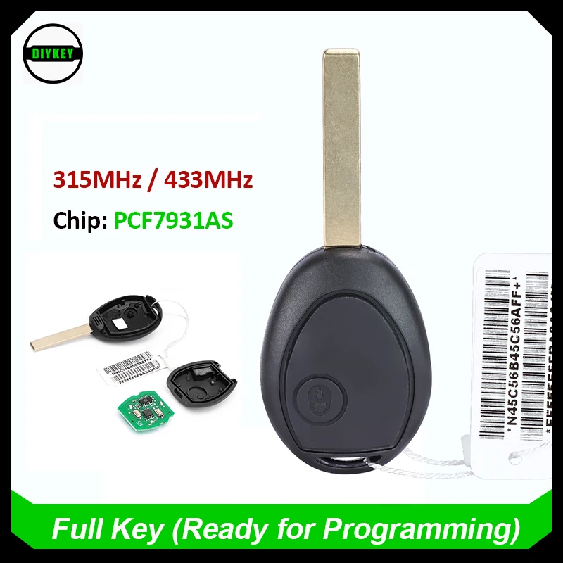 DIYKEY Remote Key 2 Button 315MHZ/433MHz PCF7931AS Chip for Mini Copper Land Rover 75 MG ZT 2002 2003 2004 2005