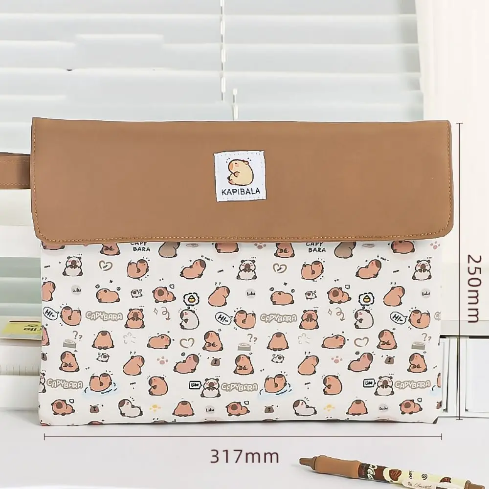 A4 Size Capybara File Folder Large Capacity Fabric Capybara File Organizer Cartoon Dog Washable Capybara Storage Bag Documents