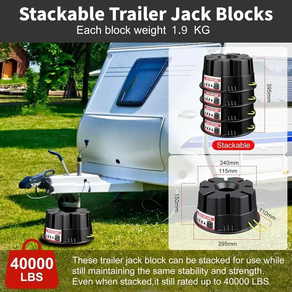 6''Height Trailer Jack Block, Heavy Duty RV Leveling Blocks 40000 lbs Camper Leveling Blocks, Stackable RV Stabilizer Blocks Uni