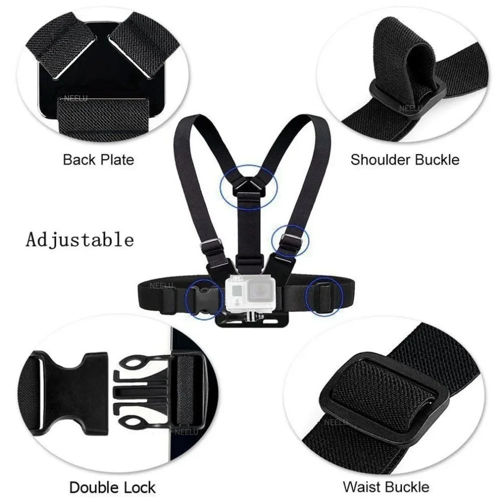 Chest Belt Head Strap Mount Action camera  for GoPro Hero 12 11 10 9 8 Eken H9 Sjcam Insta360 DJI Osmo Action Camera Accessories