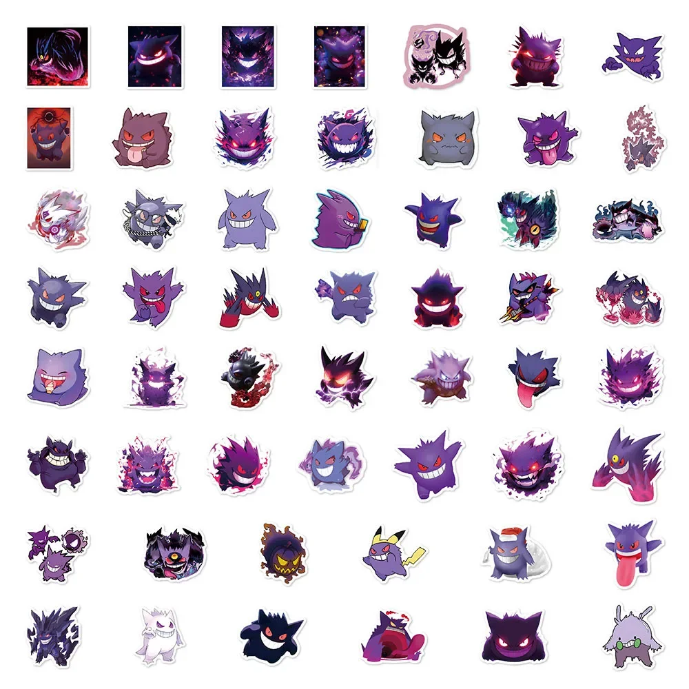 50PCS Cute Pokemon Gengar Cartoon Stickers Decals DIY Decoration Notebook Phone Suitcase Laptop Fridge Kawaii Graffiti Toy