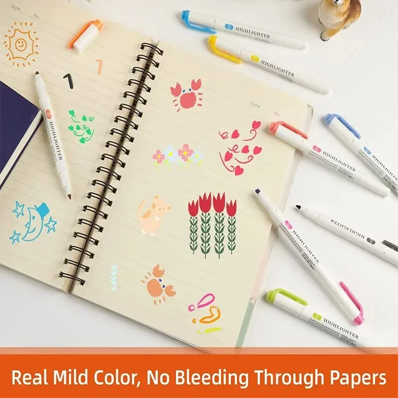 5/15/25 قطعة/المجموعة مزدوجة الرأس هيغليغتر أقلام الكتابة على الجدران علامات فسفورية الفن الملونة رسم علامات Kawaii القرطاسية