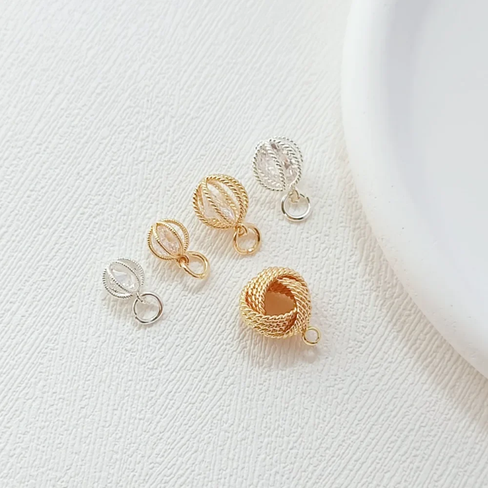

14K Gold-plated Zircon Inlaid Hollowed-out Round Ball Pendant DIY Handcrafted Bracelet Pendant Twist Pendant Ear Accessory