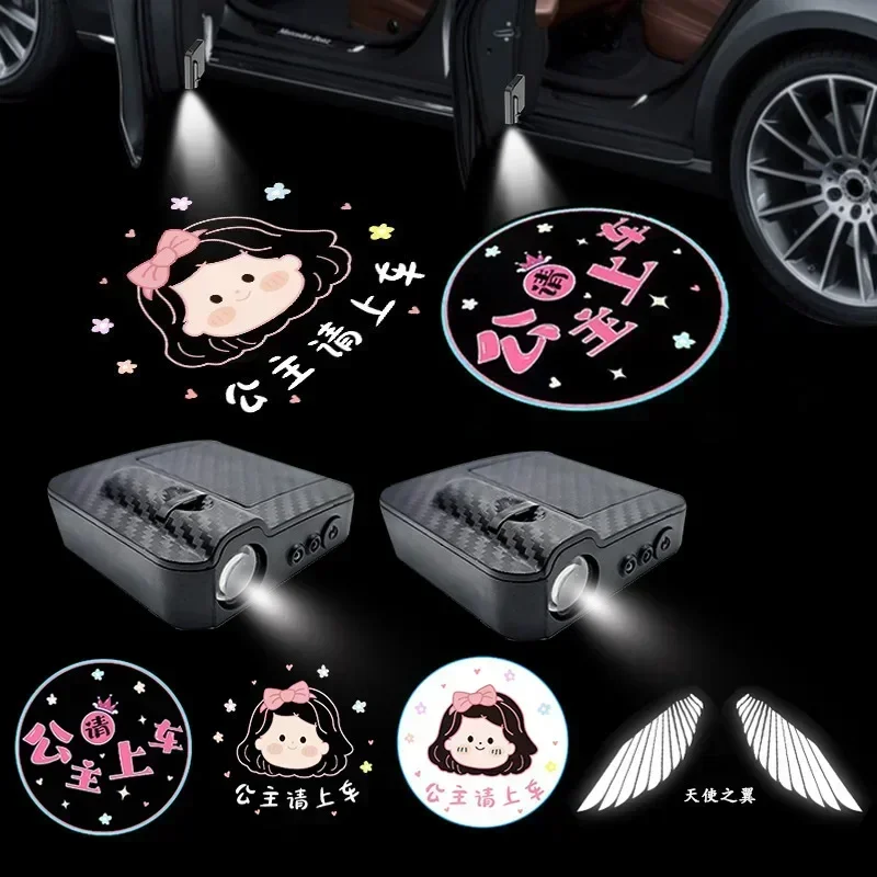 1Pc Angel Wings Door Welcome Light Car Ambient Light Wire-free Projection Light Car Accessories Decorative Tools Ornmanets Adorn