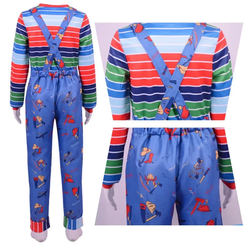 Chucky Women Halloween Costume Blue Cartoon Jumpsuit Overalls and Striped Shirt Play Horror Cosplay Costume