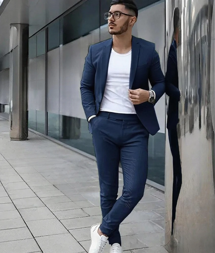

Modern Men's Casual 2 Piece Suit Slim Fit Blazer and Pants Set Ideal for Daily Wear Street Style Business Events.