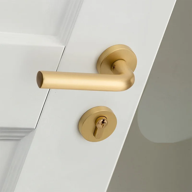 All-copper Medieval Magnetic Silent Door Lock, Minimalist Ancient Silver Offset Handle