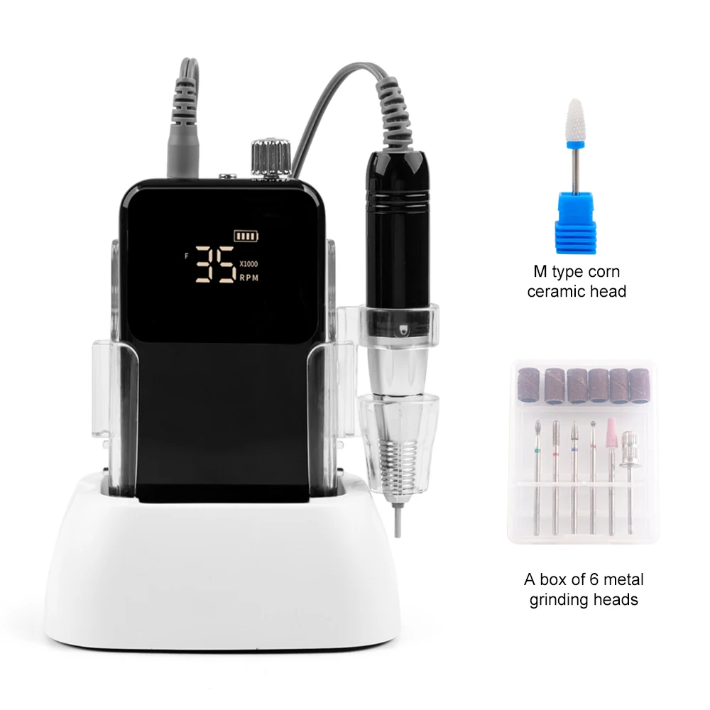 SIMINAIL Rechthoekige nagelboor Oplaadbare desktopbasis 35000 RPM Manicure Elektrische machine Nagelvijl Pedicure Snoerloos boren - afbeelding 1