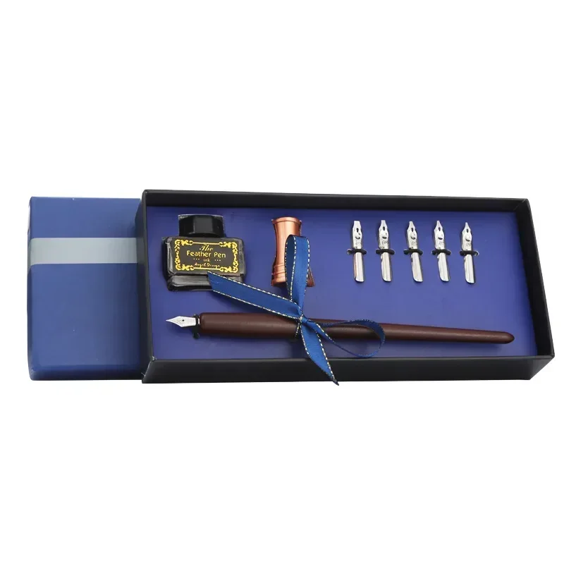 A Retro Flower Dip Pen English Calligraphy Cartoon Fountain Pen Teachers' Day Gift Lacquer Seal Ink StationeryFountain Pens B
