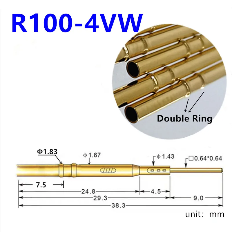 20/100PCS R100-4VW Test Pin P100-B1 Receptacle Brass Tube Needle Sleeve Seat Wire-wrap Probe Sleeve 38.3mm Outer Dia 1.67mm