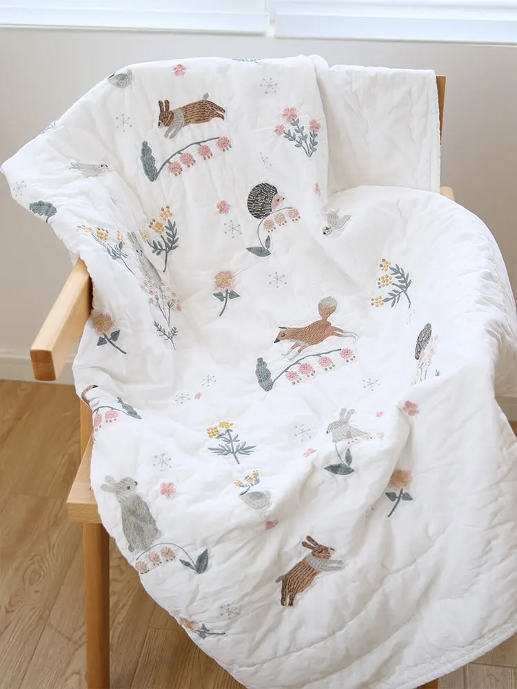 

Летнее одеяло из чистого хлопка ручной работы с вышивкой мультяшных персонажей для детей, маленькое одеяло для детского сада, летнее охлаждающее одеяло для кондиционера