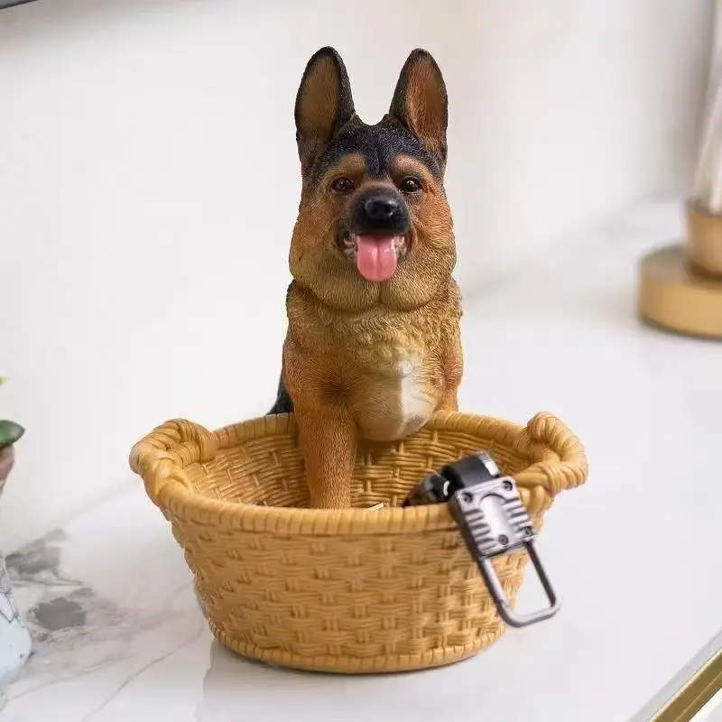 New Cute Dog Shaped Key Holder Ornaments Home Office Decorations German Shepherd Dog Statue Entryway Key Organizer Xmas Men Gift