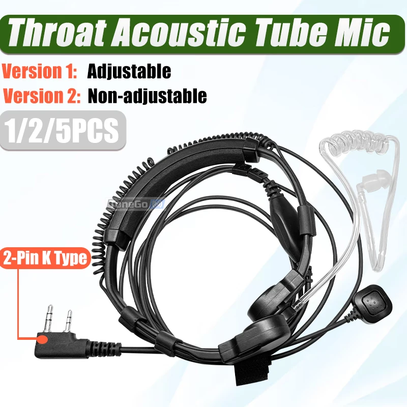 

1/2/5 шт. горловой микрофон, рация, регулируемый (опция), акустическая трубка, наушник для Baofeng DM-32 5R-Mini Retevis RT22 RT3S Ham Radio