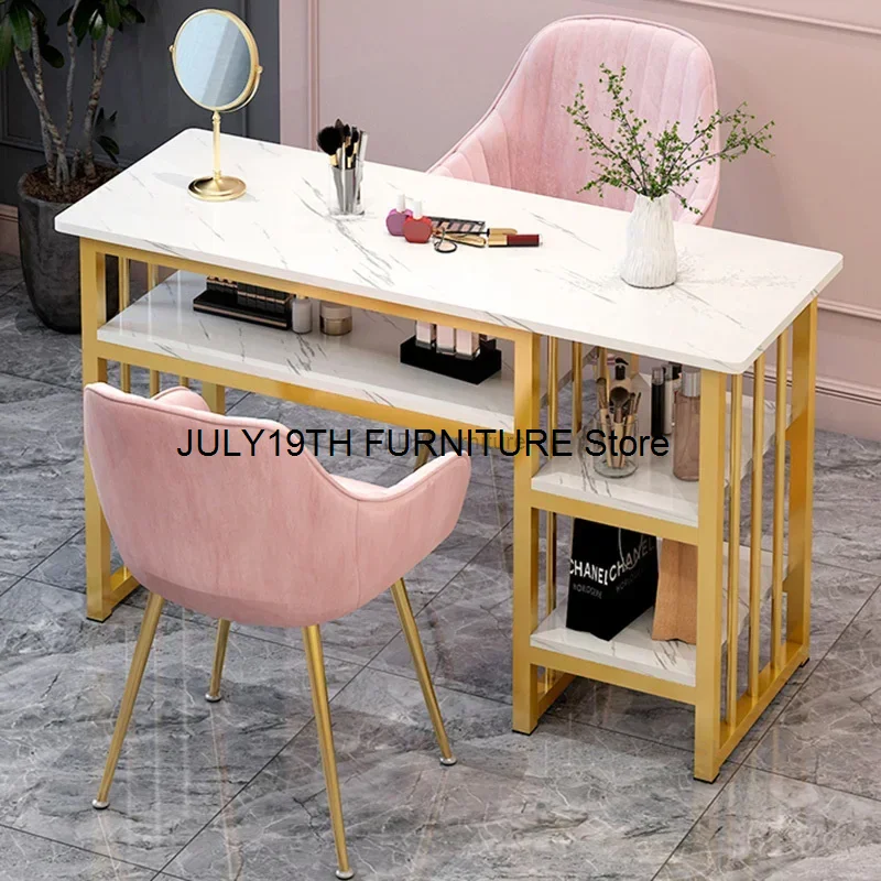 Modern Nail Tables Minimalist Manicure Shop Table and Chair Set Japanese Luxury Double Nail Manicure Tables with Drawers B