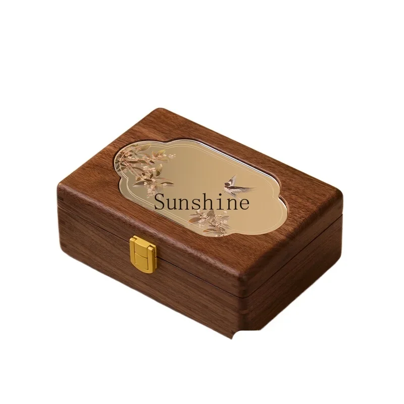 Retro solid wood portable jewelry storage box Guofeng exquisite jewelry box