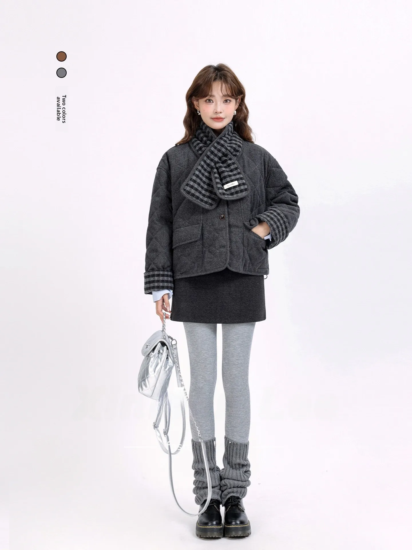 

Премиум ort Thiened round Ne Хлопковое пальто Новый зимний клетчатый шарф Шерстяная верхняя одежда Ретро Корейский Sle Commute Faion