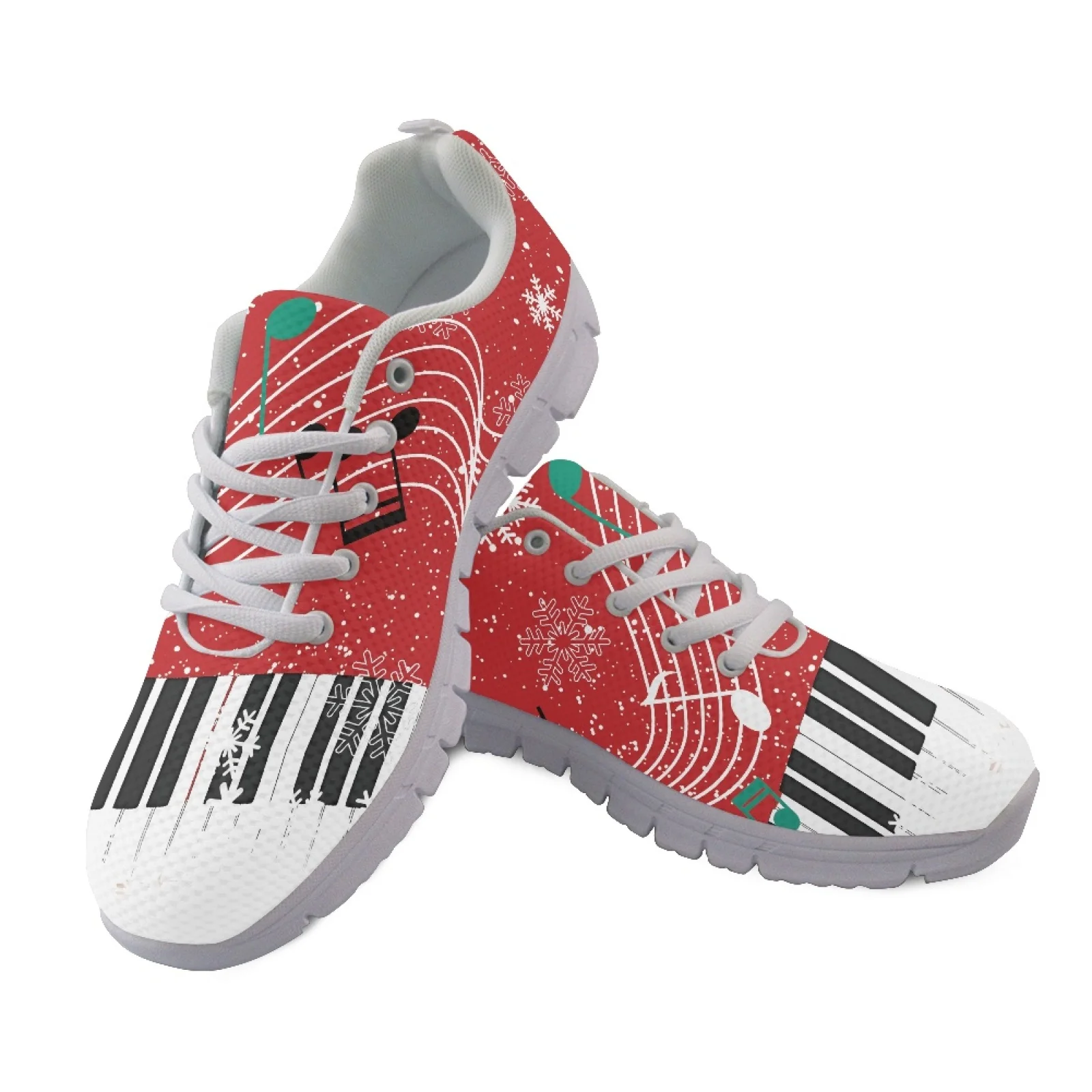 Coloranimal Christmas Music Piano Print Lace up Running Sneakers, Mesh EVA Sole Low Top Shoes for Gym Outdoor 2026 Collection