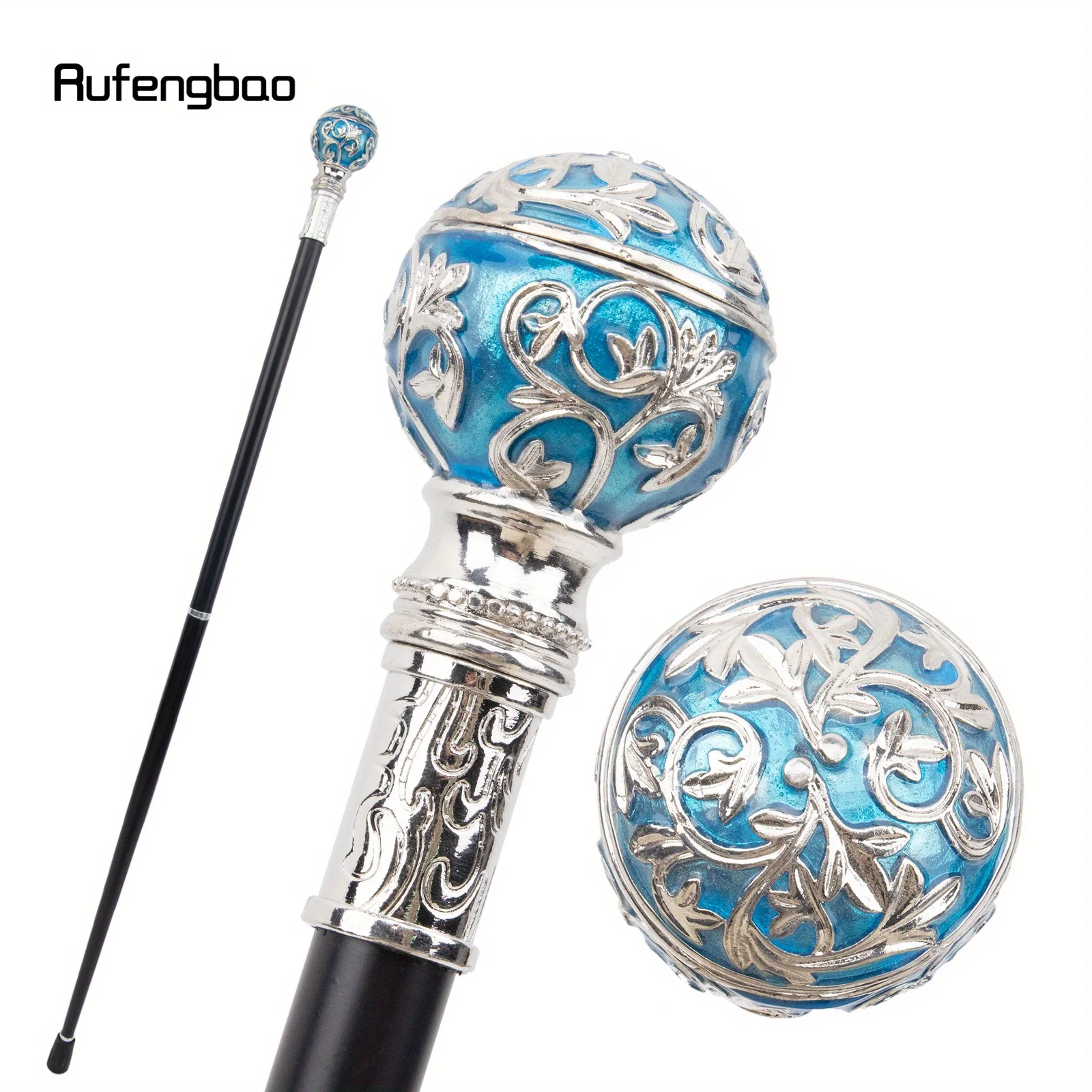 

Blue White Flower Ball White Walking Cane Fashion Walking Stick Gentleman Elegant Cane Knob Crosier Performance Stage Cane 92cm