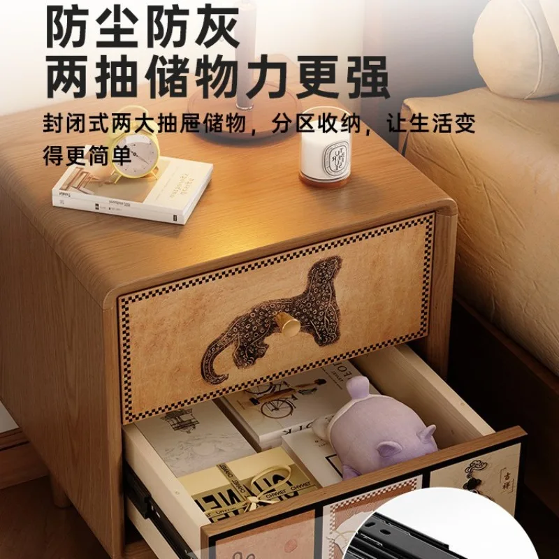 Meja samping tempat tidur kayu solid bergaya abad pertengahan, desain niche untuk kamar tidur rumah tangga, lemari penyimpanan, loker kayu walnut populer tahun 2025