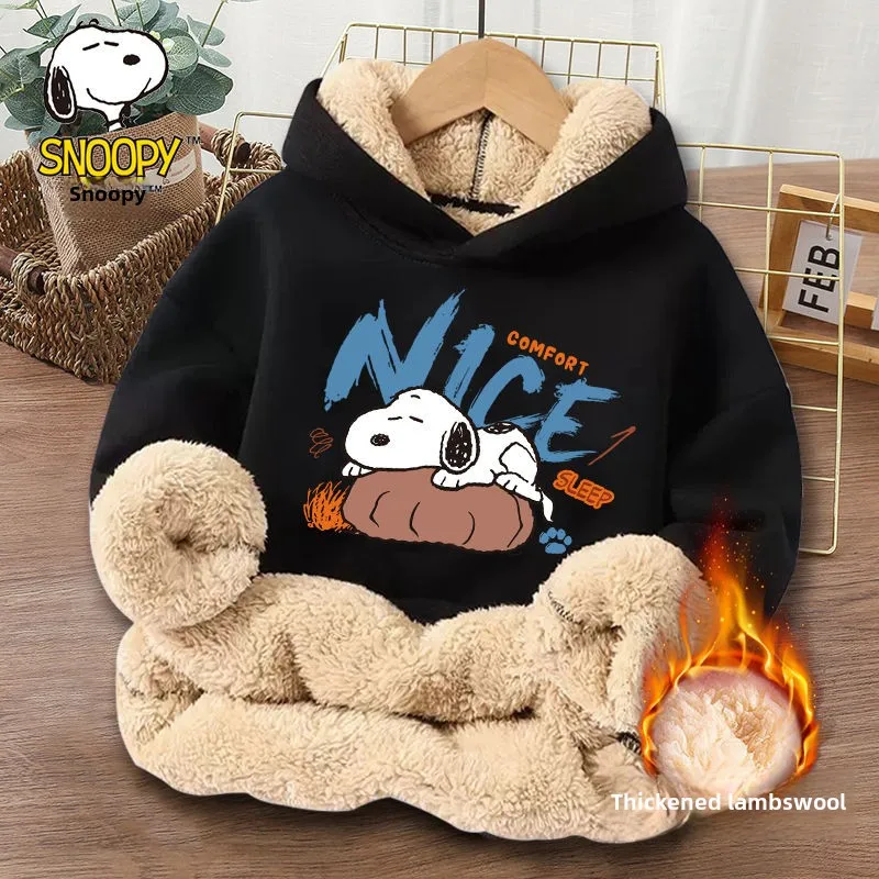 Snoopy children's new cute and creative cartoon pattern simple, fashionable, soft and comfortable sherpa warm hooded sweatshirt