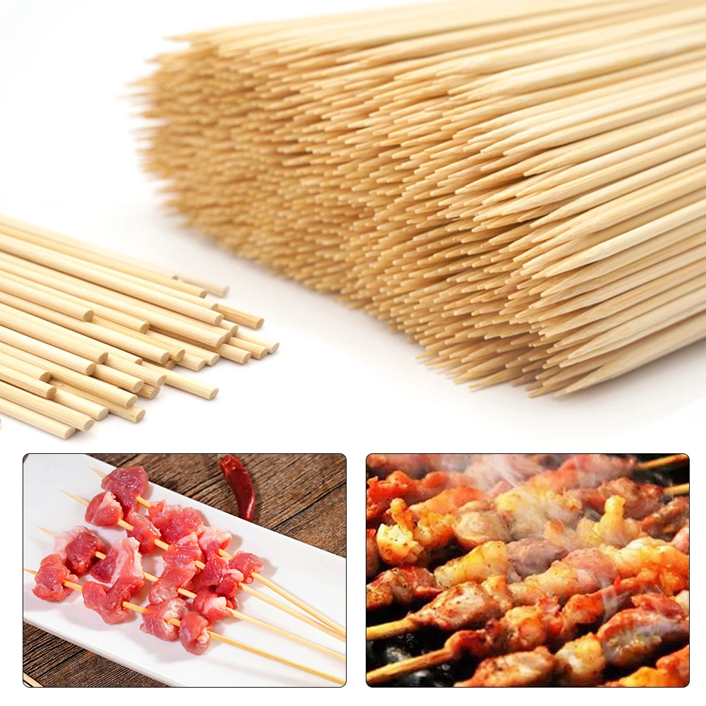 90Pcs Bamboo Stick Food Grade Disposable Bamboo Skewer Sticks Natural Wood Long Stick for Home Kitchen Barbecue Fruit BBQ Fried