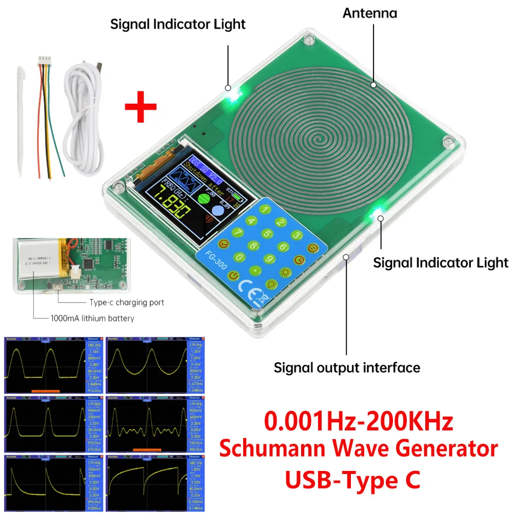 

Schumann Wave Generator 0.001Hz-200KHz Multiple Waveform Output Audio Resonator Output USB Type-C 5V 1.8-inch TFT Color Screen