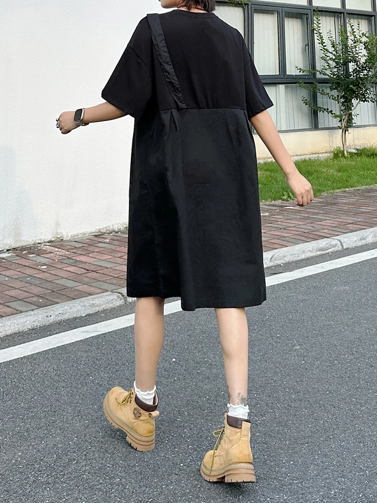 YERMORA Frauen Schwarz Gefälschte Zwei Stück Gedruckt Casual T-shirt Kleid Oansatz Kurzarm Lose Neue Mode Flut Frühling Sommer 2025