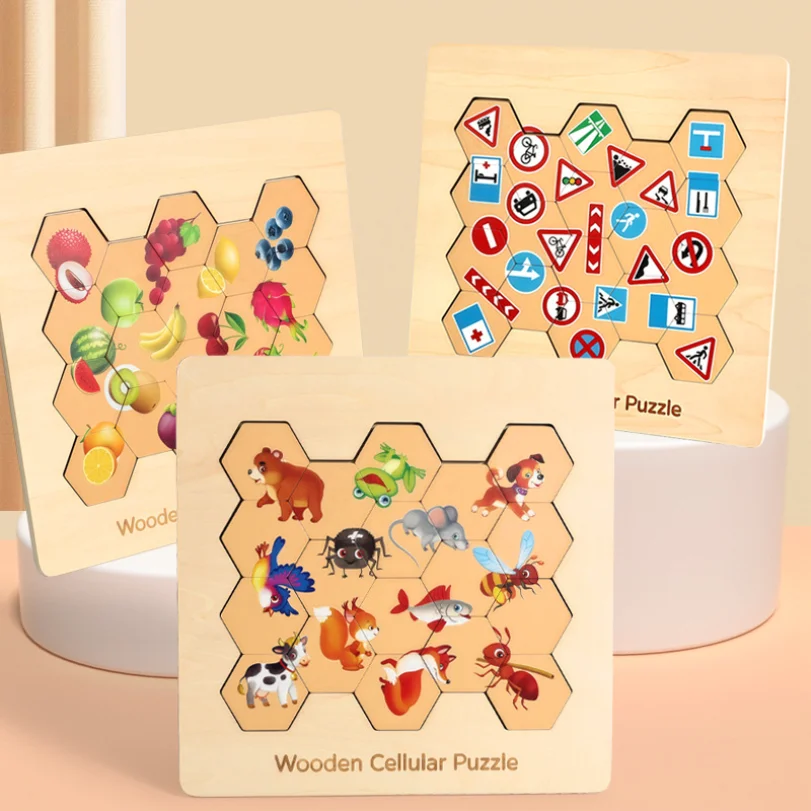 

New Children's Wooden Toys For Early Education And Enlightenment Puzzle For Kindergarten Babies Shape Matching Honeycomb Puzzle