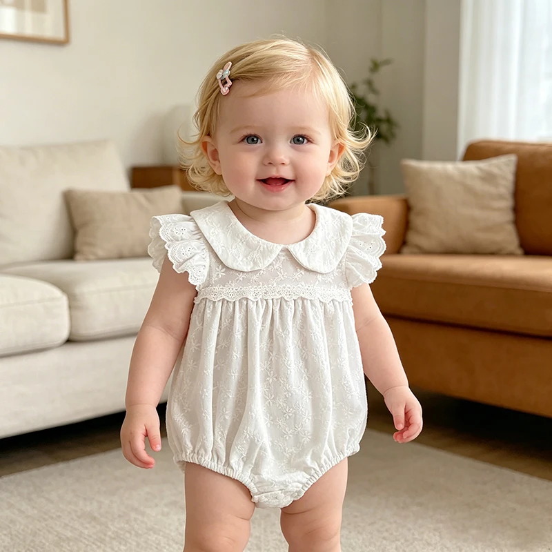 2026 Neuer Sommer 0-24M Baby Mädchen Kurzarm Baumwolle Weißer Strampler 2-6 Jahre Kinder Prinzessin Süßes Stickerei-Kleid Schwesterkleid – Detail 13