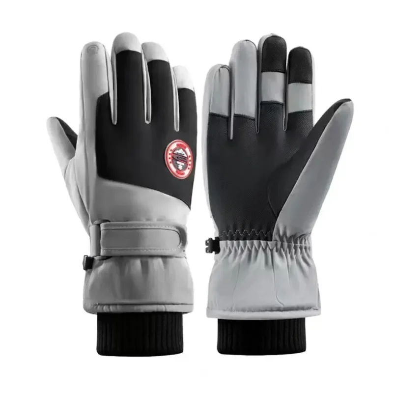 1 Pair Ski Gloves With Adjustable Fastener Tape Water-Resistant Windproof Thick Winter Warm Touch Screen Gloves