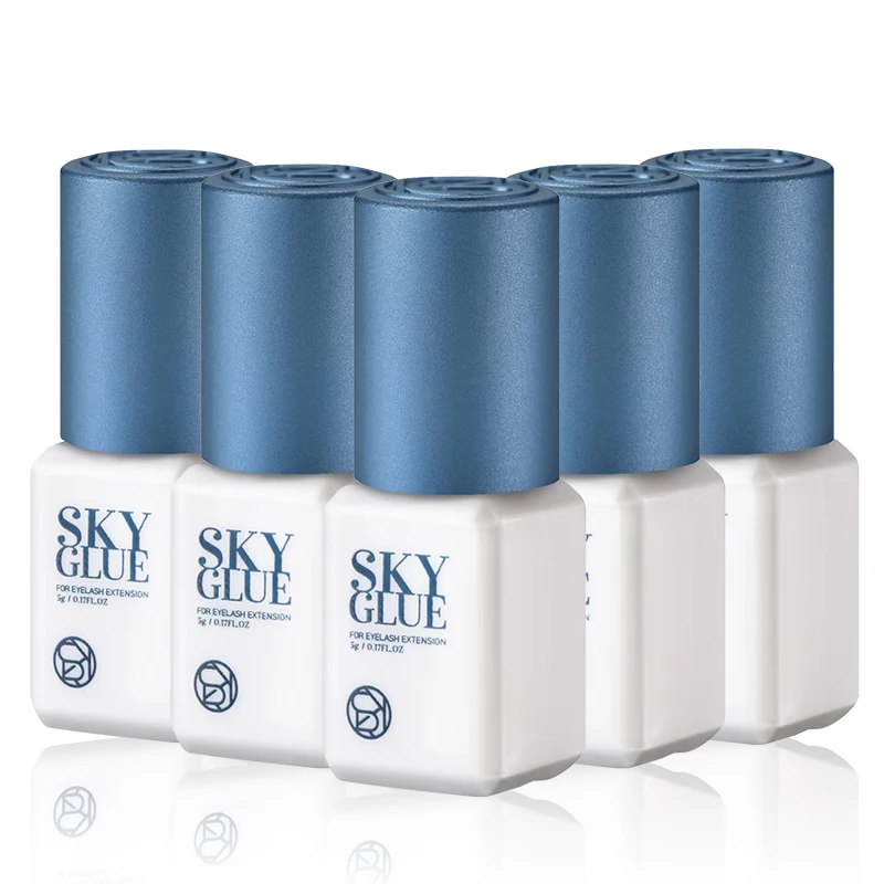 5 ขวด SKY S + กาวสําหรับขนตา 5ml Original Korea Sky Blue หมวก False Lash กาวแต่งหน้าเครื่องมือ Beauty Shop อุปกรณ์