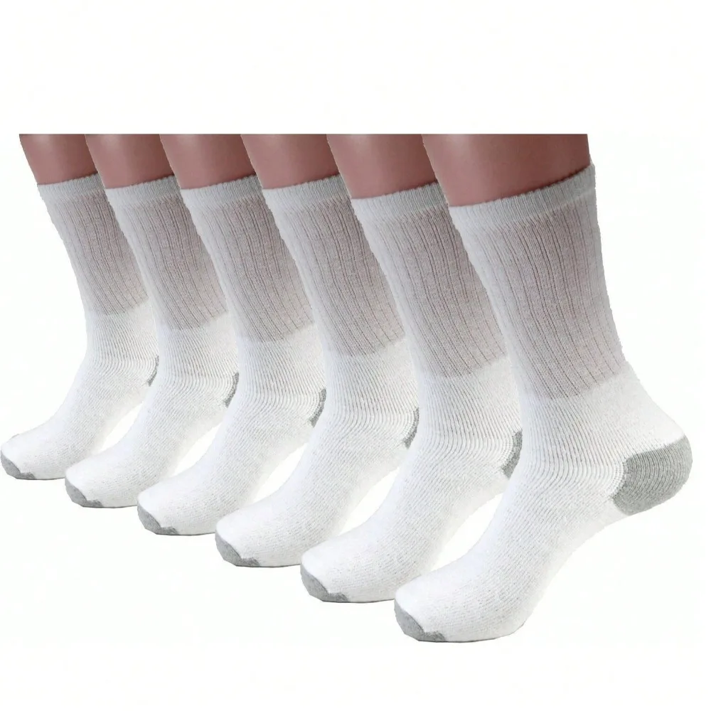 

New 12 Pairs Mens White Solid Sports Crew Socks Cotton USA Long Size 10-13