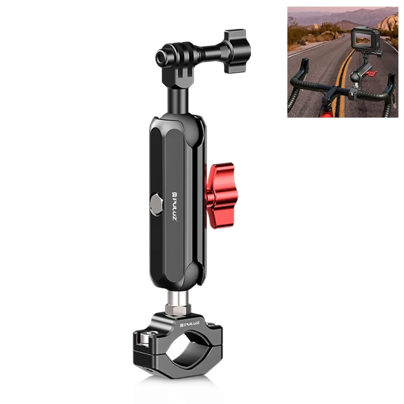 PULUZ Motorcycle Rearview Large Clamp CNC Metal Magic Arm Rod Mount Tripod Mount Adapter for Action Cameras