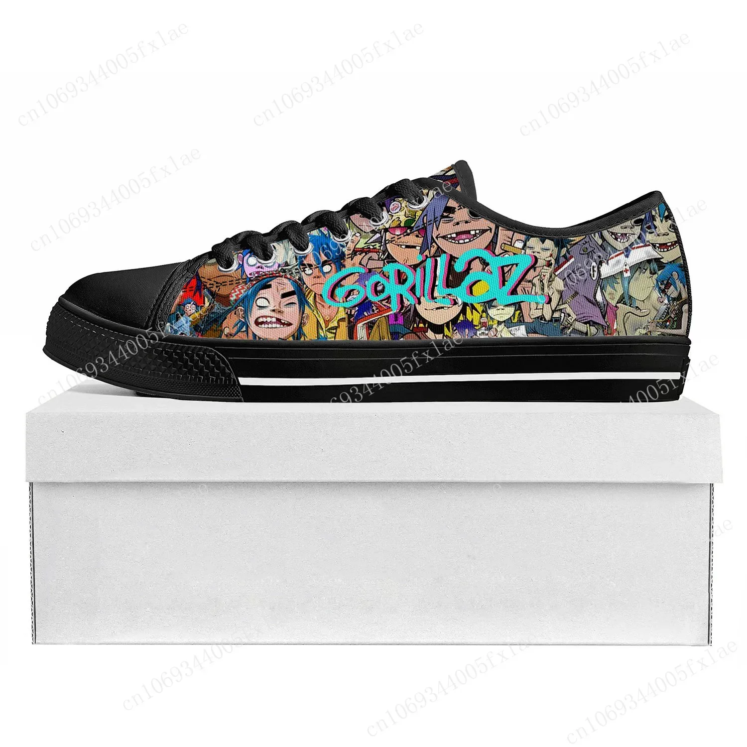 Gorillaz Band Low Sneakers, Homens Mulheres Adolescente Canvas Customized Sneaker, Casual Casal Sapatos, Top de Alta Qualidade, Preto